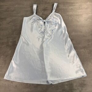 Madison & Max Nightgown Womens‎ Large Blue Satin Floral Embroidered Chemise Slip